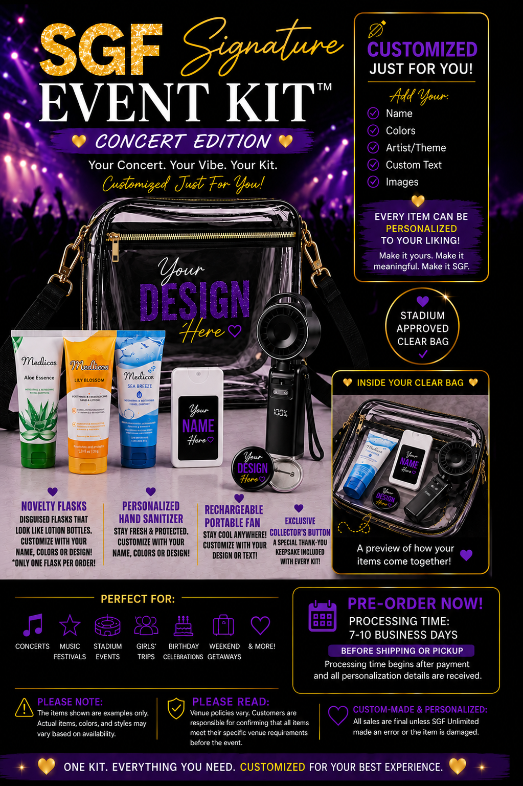 SGF Signature Event Kit Concert Edition with customization options and included accessories.