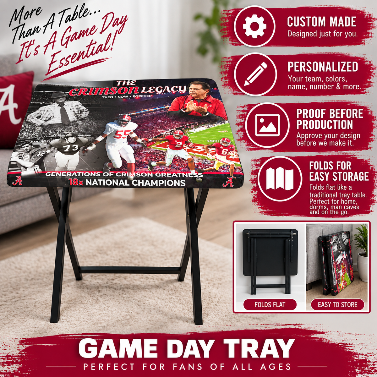 Custom Personalized Sports Tray Table | Game Day Fan Gift